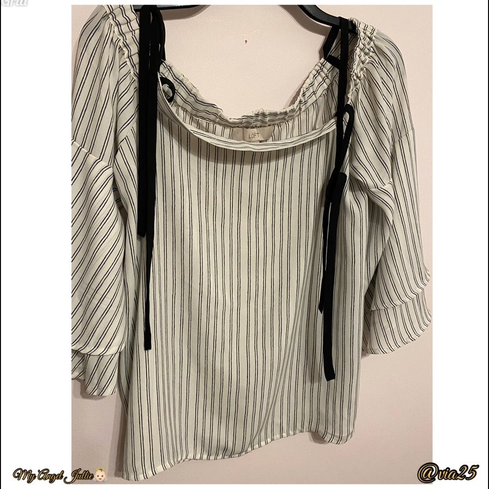 LOFT Women’s Blouse Stripped Silk Top Flowy Size: XS Color: White/Black - Picture 2 of 5